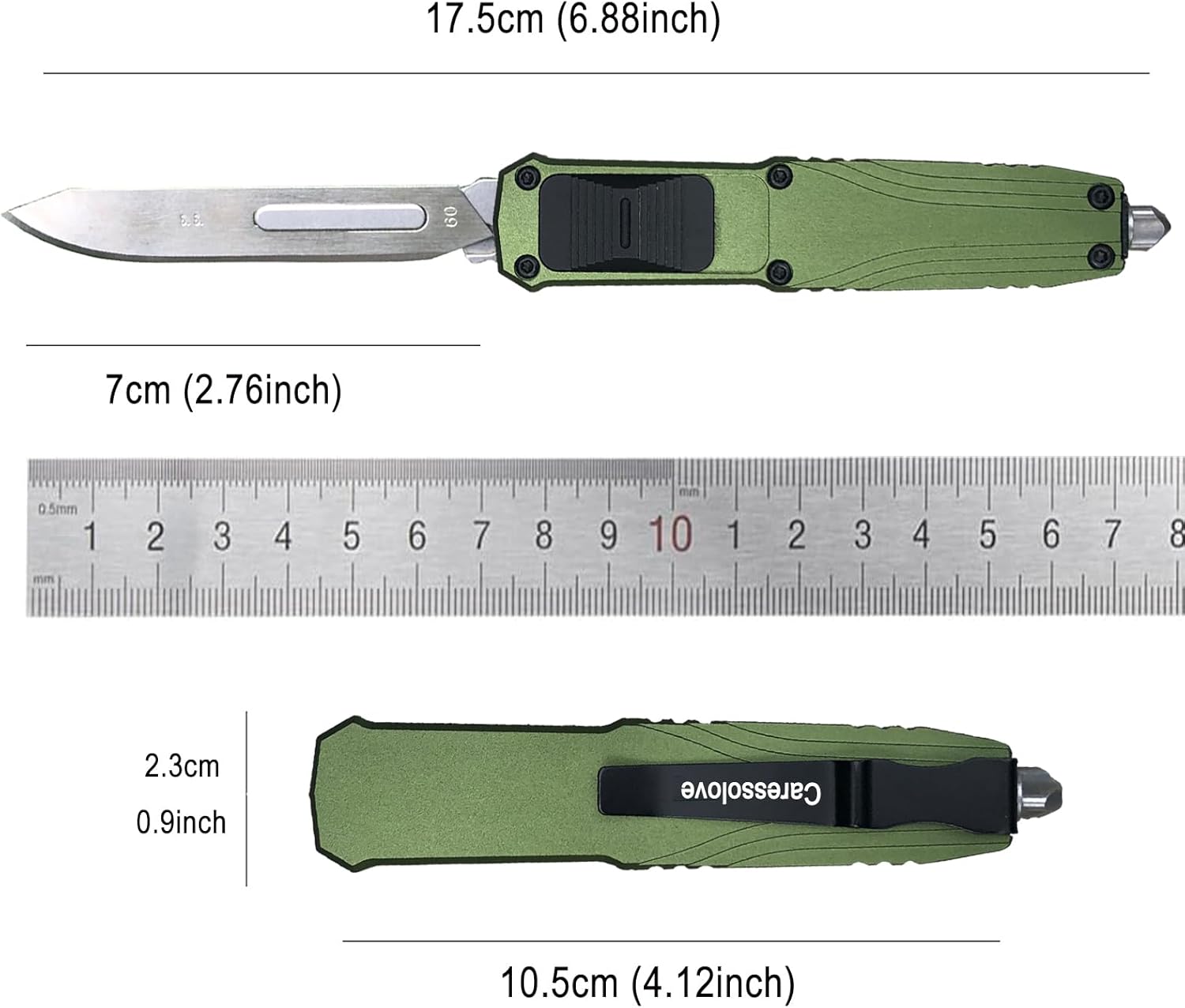 Caressolove EDC Retractable Scalpel Knife, Fast Open Automatic Utility Knife, Auto Box Cutter with 10PCS #23 and 3PCS 0.4mm thick #60 Scalpel Blades