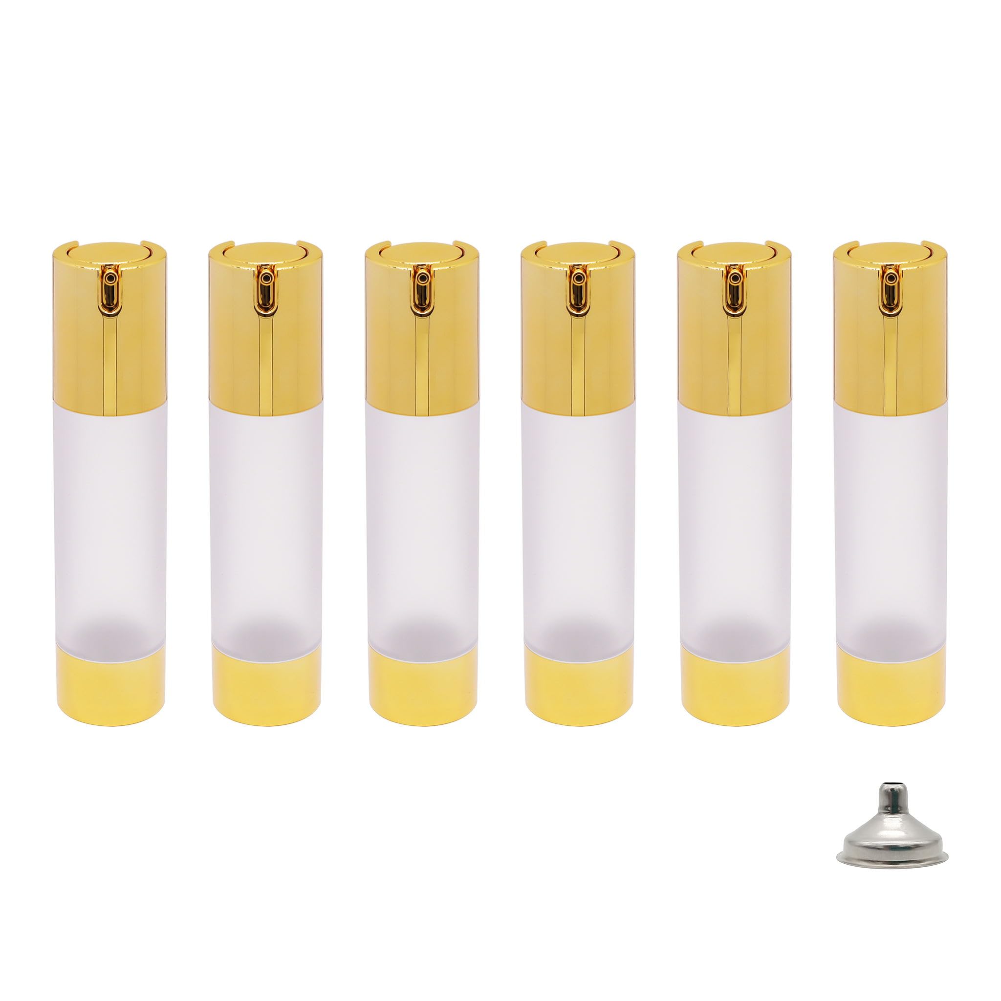 AJLTPA 6Pcs 1.7oz 50ml Frosted Transparent Airless Pump Bottles with Funnel, Travel Size Vacuum Dispenser Refillable Cosmetic Containers For