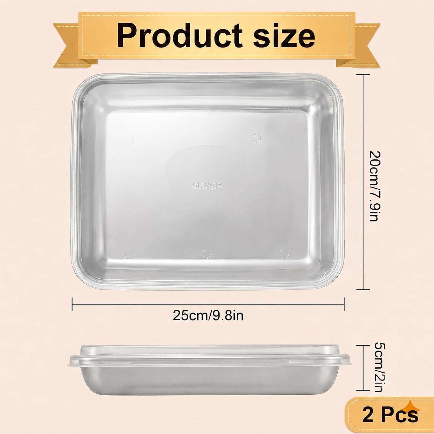 2 Pack Baking Sheet with Plastic Lid, 9.8x7.9x2 Inch Deep Small Cookie Sheets, Non-stick Metal Sheet Pans, Heavy Duty Baking Pan Rectangle Oven Tray for Kitchen Hand Project, Dishwasher Safe