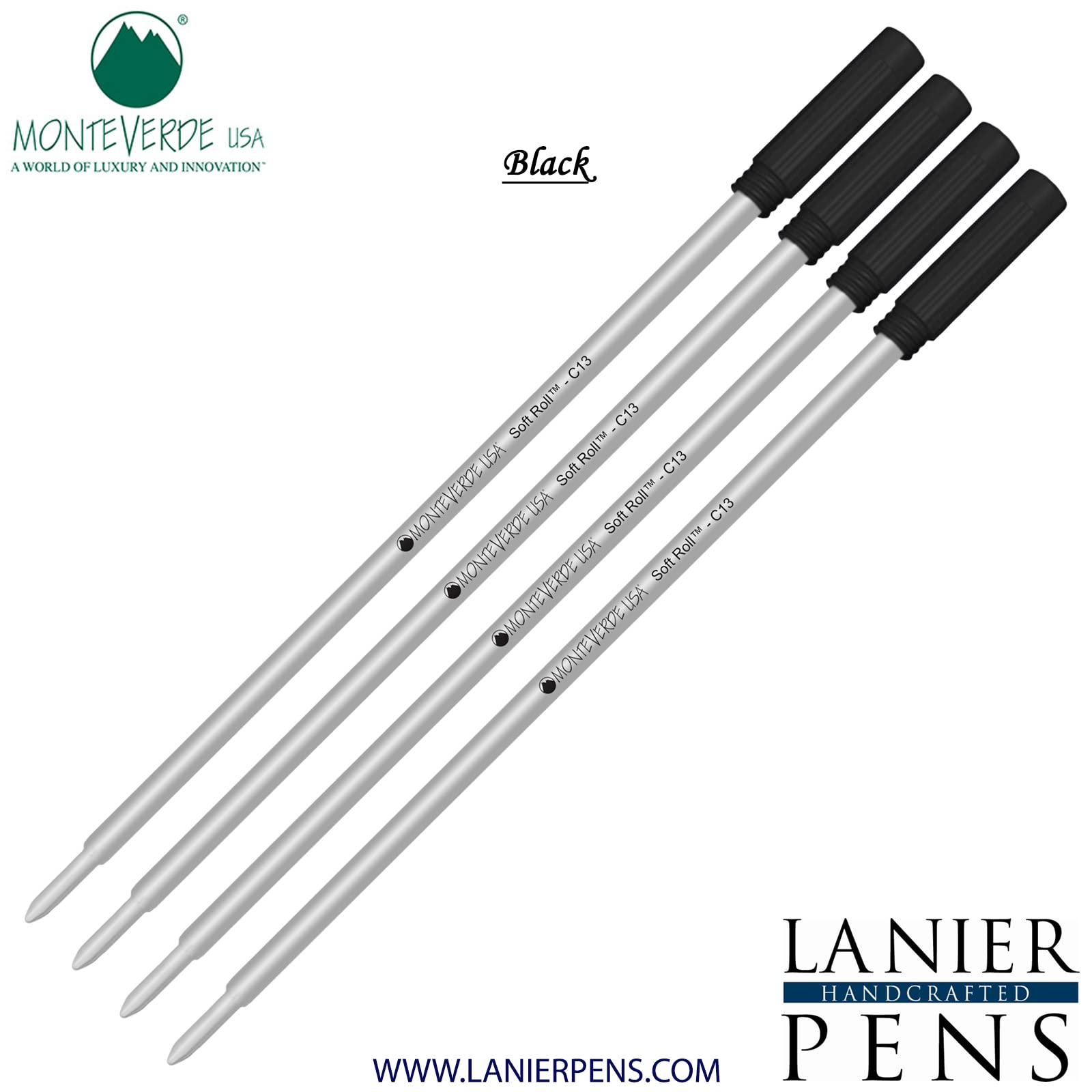 4 Pack – Schwarz Soft Roll von Monteverde Kugelschreiber für Cross Kugelschreiber
