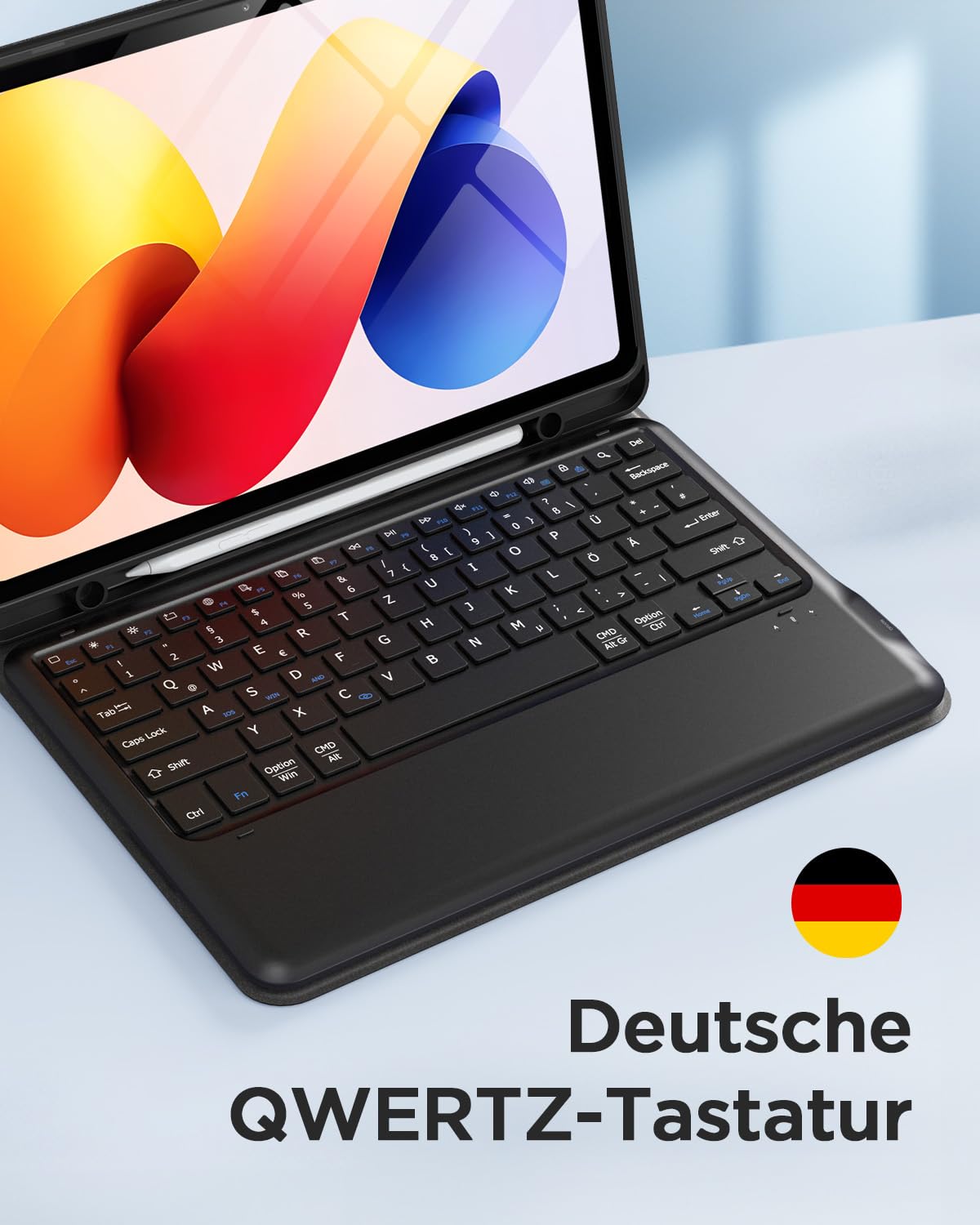 EasyAcc Tastatur Hülle Kompatibel mit Xiaomi Redmi Pad 2 Pro 12.1 Zoll 2025 mit Schutzfolie, [QWERTZ Deutsches], Abnehmbar Tastatur Schutzhülle mit Pencil Halter (Schwarz)