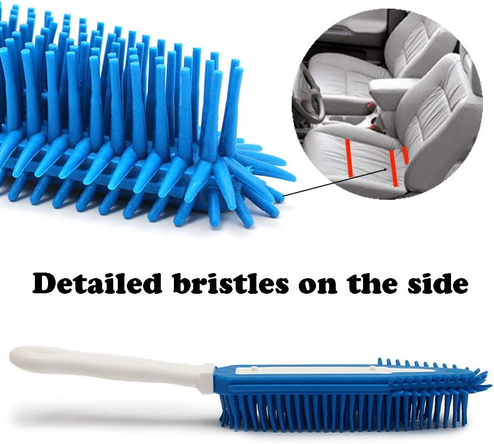 Pasuwisma 2 Pcs Silicone Car Pet Hair Remove Brush, Car and Auto Bedding Blankets Carpets Detailing Brush for Hair Removal, Pet Rubber Massage and Remover for Dog and Cat Hair, Blue and Green