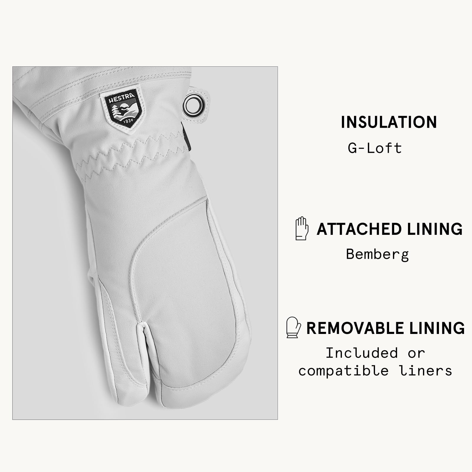 Hestra Heli - Guantes de esquí para Mujer, clásicos, de Piel de 3 Dedos, para esquí, Snowboard y montañismo (Ajuste Femenino)