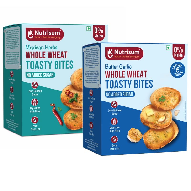 Nutrisum WholeWheat Butter Garlic & Mexican Herb Rusk/Toast Combo - No Maida, Sugar Free, High Fiber Healthy Rusk | Mix Flavoured Tea Toast (150gms x Pack of 2) (B0DH4WXXZD) Amazon Price History, Amazon Price Tracker