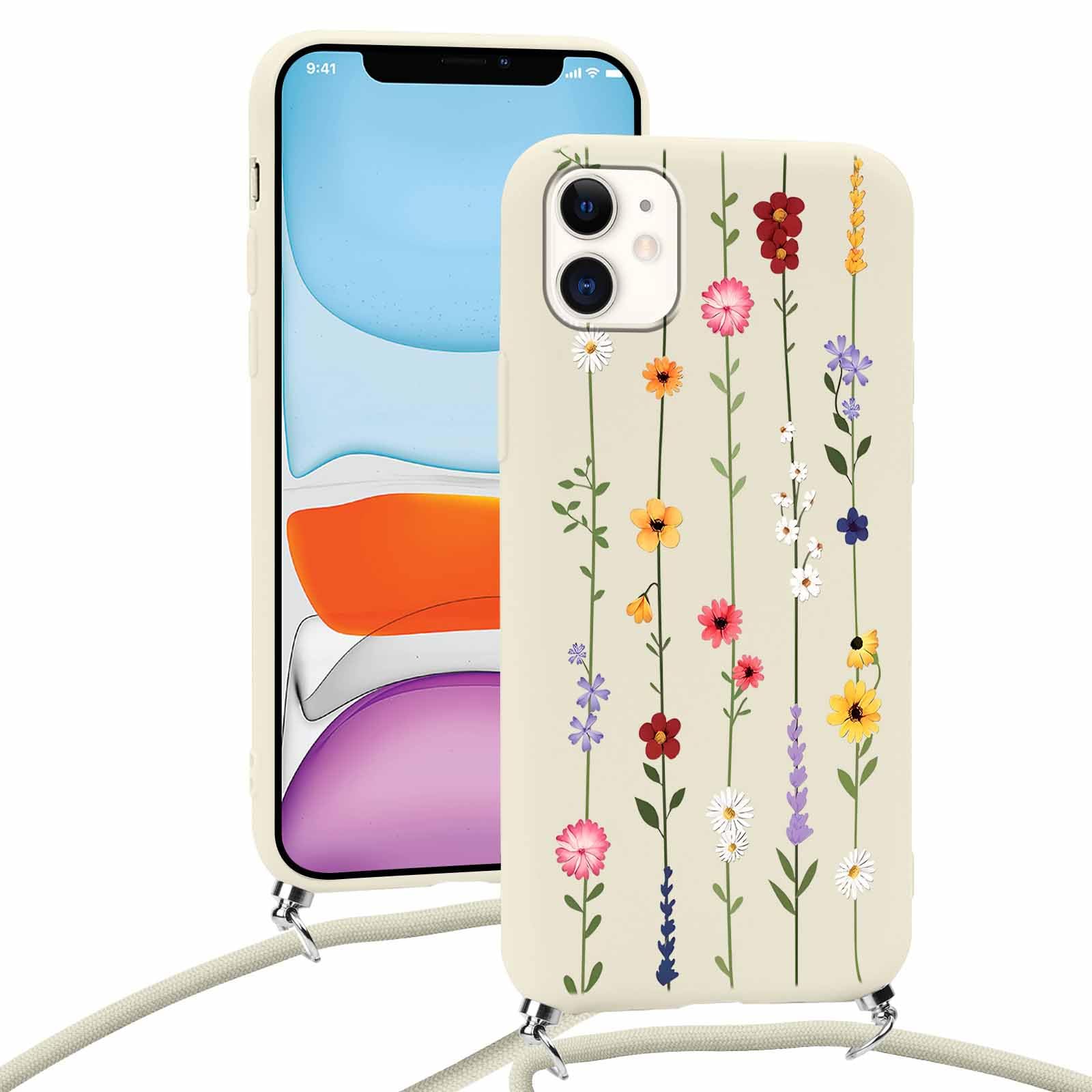 Yoedge Cover con Cordino per iPhone 17 6,3, Trasparente Aesthetic Disegni Fiori Custodia con Collana Tracolla Laccio Collo, Sottile TPU Silicone + PC Antiurto Protettiva Case per iPhone 17,02