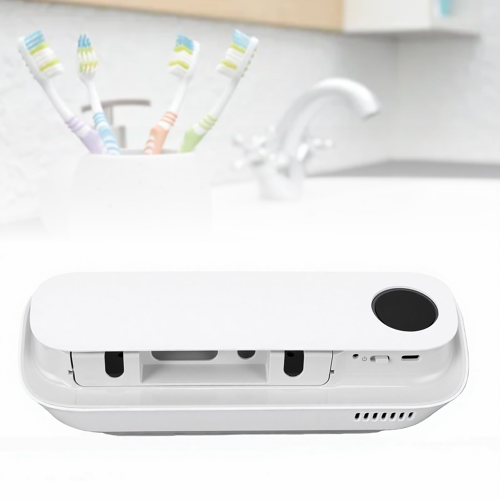 Cuifati Detergente per Spazzolini Intelligente, Disinfettante UV a Parete Efficiente Al 99,9%, Detergente per Spazzolini Ricaricabile a 5 Slot con Timer per il Bagno