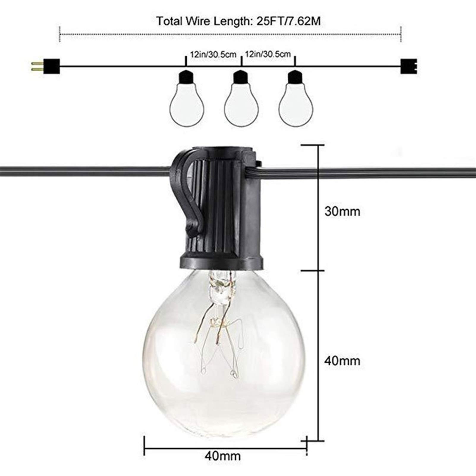 Łańcuch świetlny LED do użytku na zewnątrz, do wnętrz, E12, ciepła biel, z 25 światłami, oświetlenie na patio, wewnętrzne i zewnętrzne dekoracyjne światła, oświetlenie świąteczne, ogród, EU, 220 V