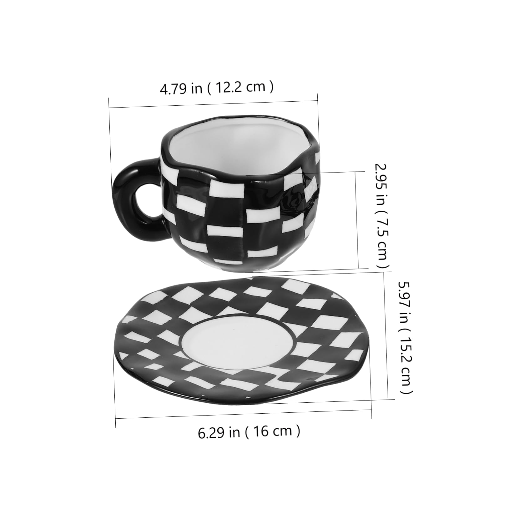 Schwarzes Keramik Kaffeebecher und Untertassenset mit Karomuster Robust mit Glatten Kanten für Büro und Dessertshops