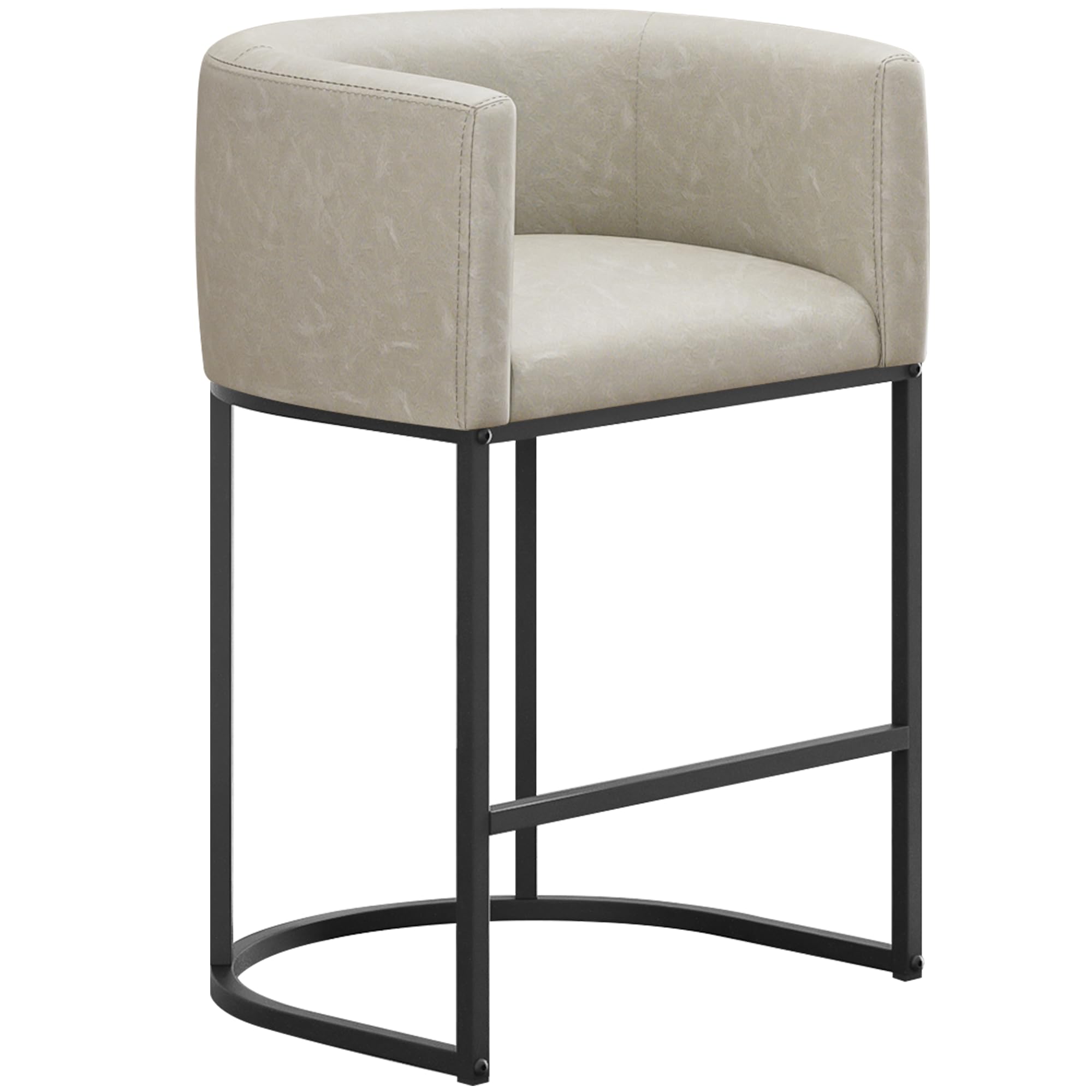 Counter Height Bar Stools for Kitchen Island, Modern Counter Stools for Dining Room, 24 Inch Seat Height Barstools with Metal Legs, Faux Leather Bar Stool with Back Footrest, Greige(White)
