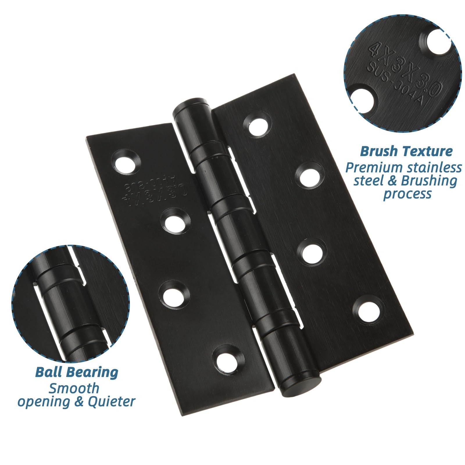WOPPLXY 10 PCS Black Door Hinge, 4 Inch Stainless Steel Door Hinges Internal with Screws - Image 3