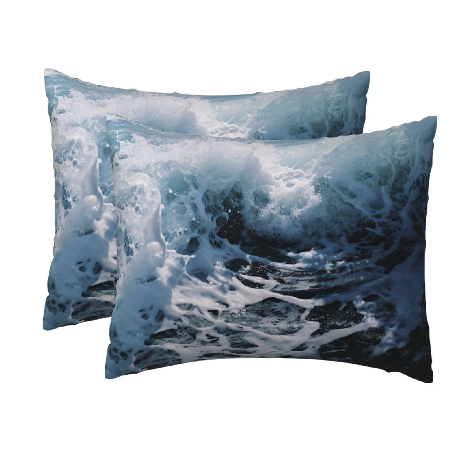 2 Pack Standard Pillow Cases with Hidden Zipper, Soft Breathable Pillow Covers for Hair and Skin, Ocean Splash Foam Pillowcases 20"x26" Bed Pillow Protectors Cover for Sleeping Gifts
