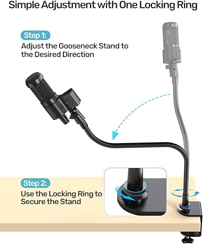 Miniatura 7 de Soporte de micrófono de cuello de cisne de 19 pulgadas con abrazadera de escritorio, alta capacidad de peso y brazo flexible de cuello de cisne con