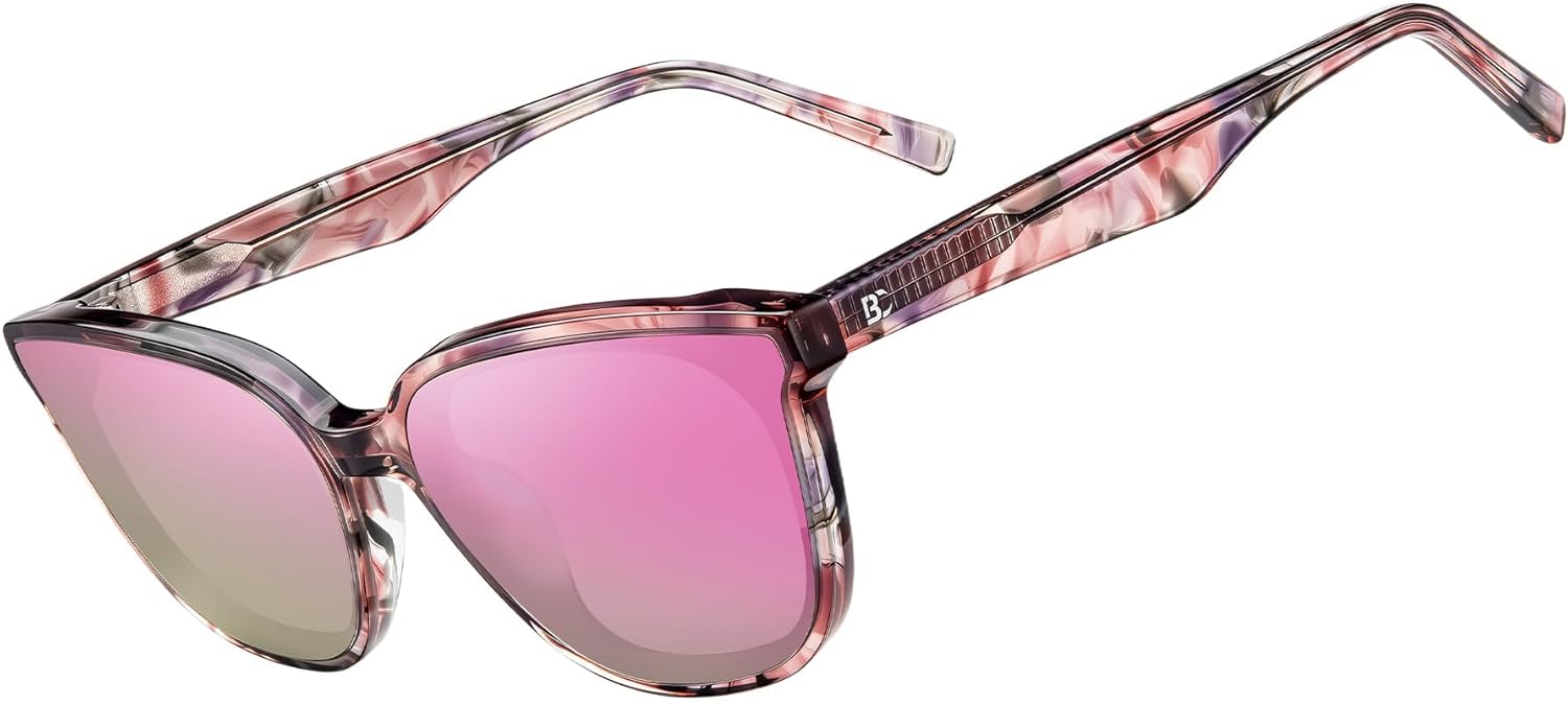 BIRCEN Polarized Cat-Eye Sunglasses for Women: Trendy Acetate Sun Glasses Nylon Lens UV Protection for Travel Driving