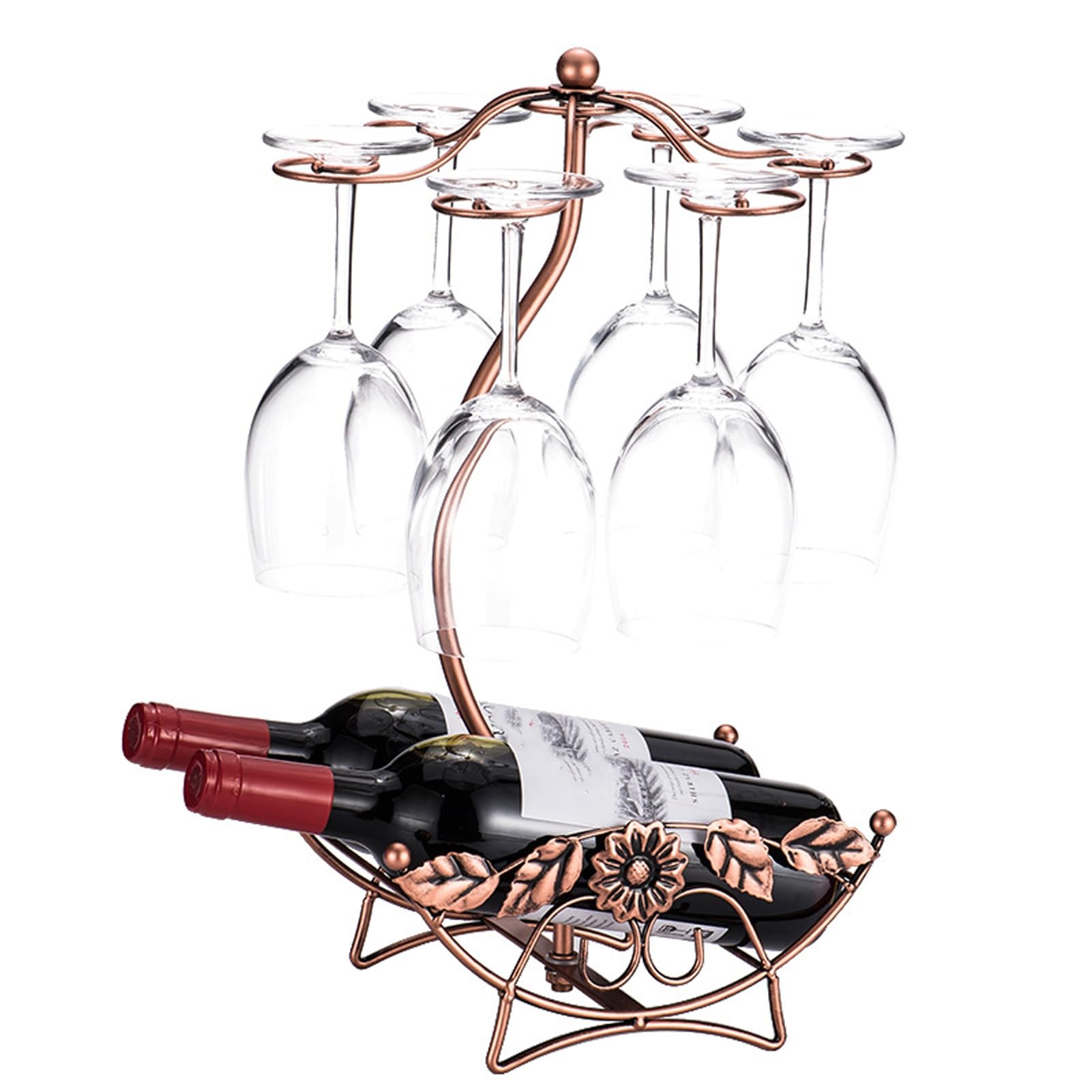 Wine Glass Rack & Bottle Holder, 2-Tier Iron Freestanding Wine Rack, Rustic Vintage Bottle Holder, Countertop Home Bar Decor