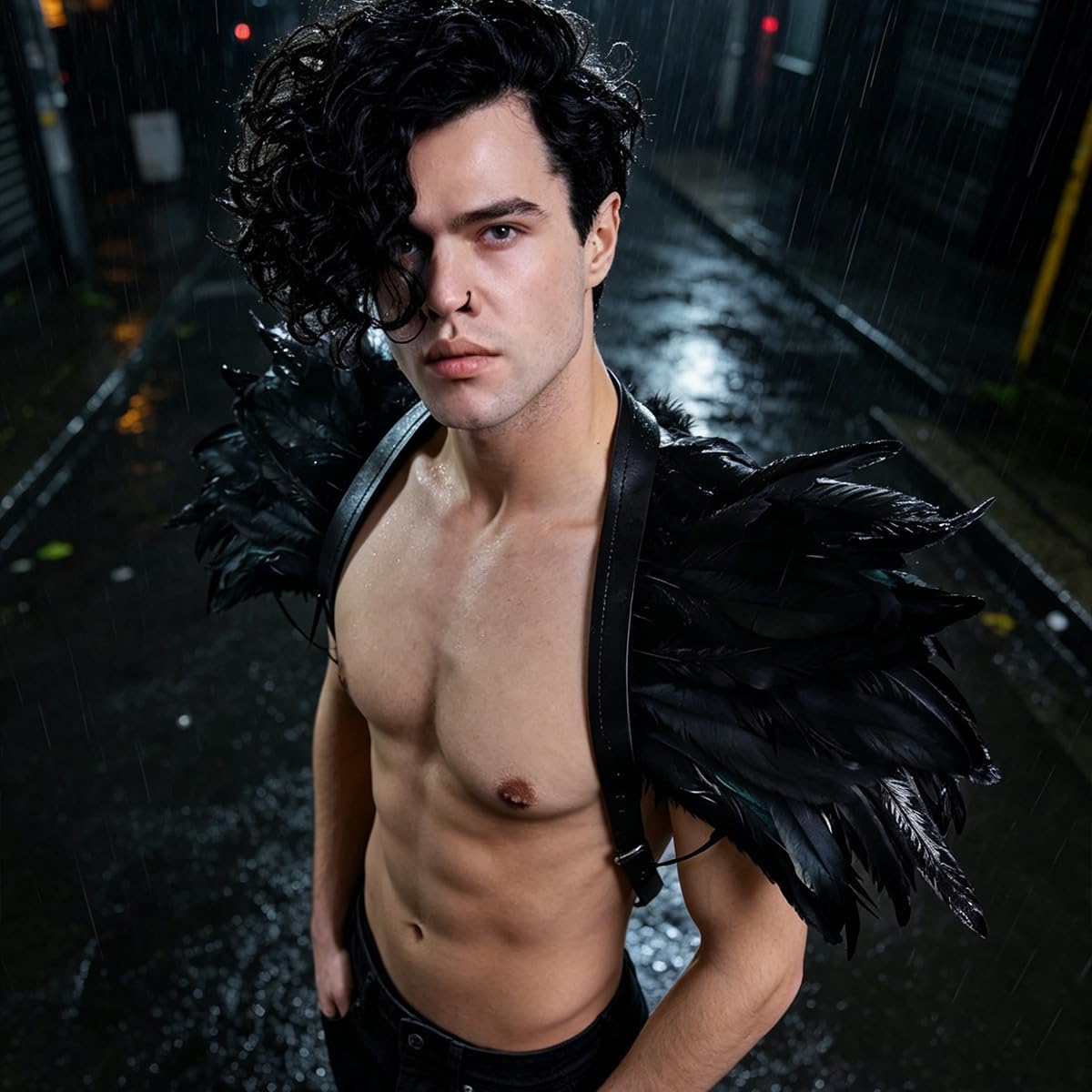 L'VOW Men Gothic Real Feather Epaulet Shrug Shoulder Strap image 2