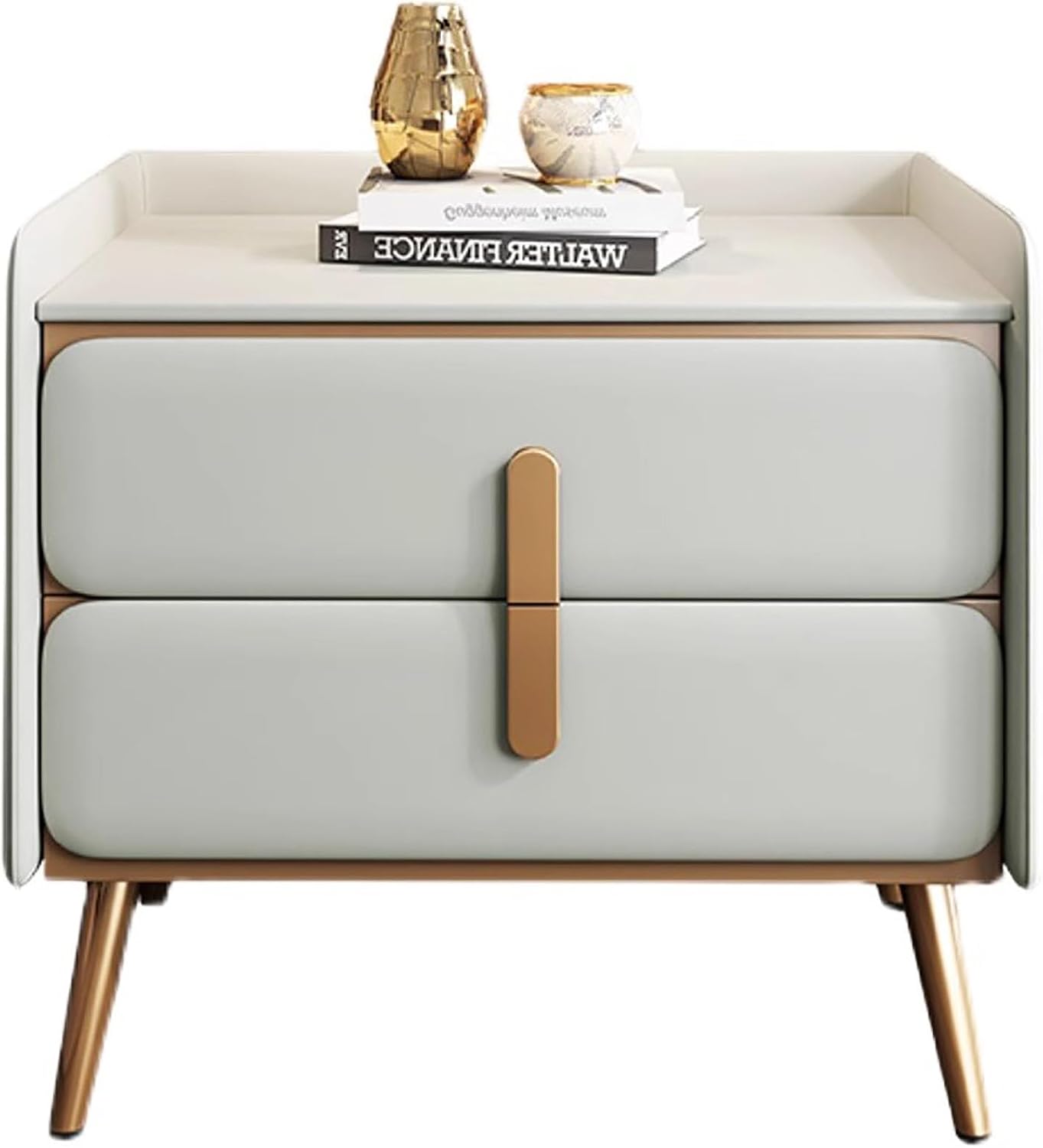 High-end Bedside Luxury Nightstand with 2 Drawers, Modern Wood Storage Night Stand with Metal Legs Sofa End Side Table for Dorm Living Room Bedroom(Premium Black — Luxury Style)