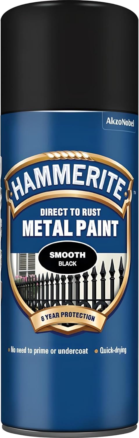 HOCHSTE® Hammerite Rust Metal Paint, Smooth Glossy Finish, Corrosion Protection, 3 in 1 Formulation, Paint Directly on Rust, Easy to Restore & Protect, Ideal for Exterior, (Smooth Black), 400 ml