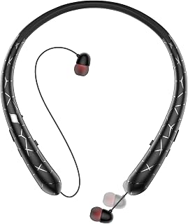 Neckband Bluetooth Headphones, V5.3 Retractable Headphones with IPX5 Sweatproof, 18H Playtime Sport Headset with Noise Cancelling Mic for Gym, Running, Workout, Outdoor Sports