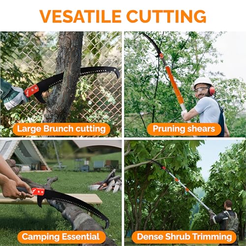 Image of VINGLI 26ft Manual Extendable Tree Pruner Pole Saw, Long Tree Trimmer with Sharp Steel Blade, Aluminum Tree Cutter with 5-section for Pruning Palms and Shrubs