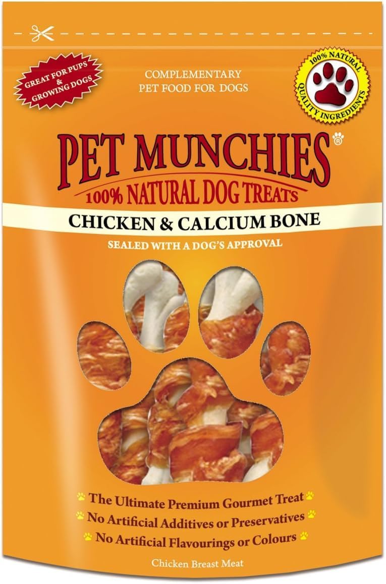 Pet Munchies Chicken and Calcium Bones Dog Treats, Premium Dog Chews with Natural Real Meat, Low in Fat and High in Protein 100g