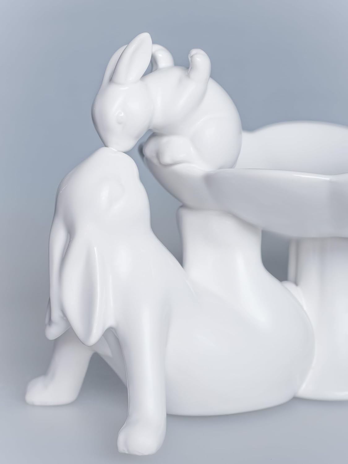 Candy Servers Bowl 'Kissing Bunnies', White Ceramic, Retro Style, Rabbit/Bunny Pattern, Easter, Special Occasions, 2E+1 Ounces, Single Piece, Handmade, Candy Dish