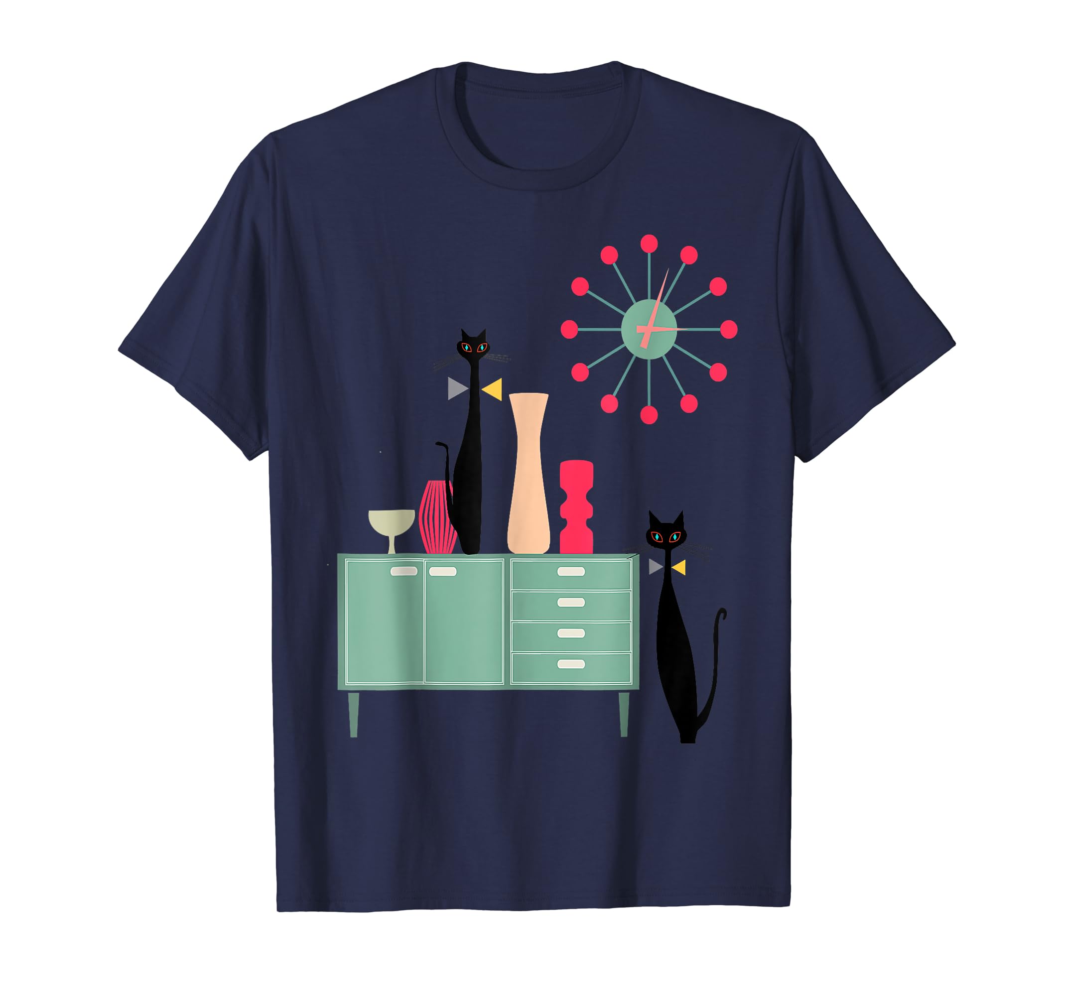 Mid Century Modern Design Cool Cats _ SunburstClock T-Shirt