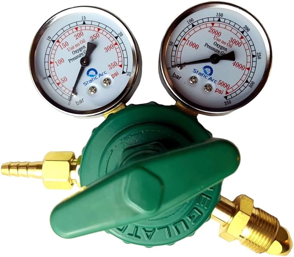 Gas Bottle Pressure Flow Regulator Dual Gauge Argon CO2 Oxygen Acetylene Welding (Oxygen Regulator)