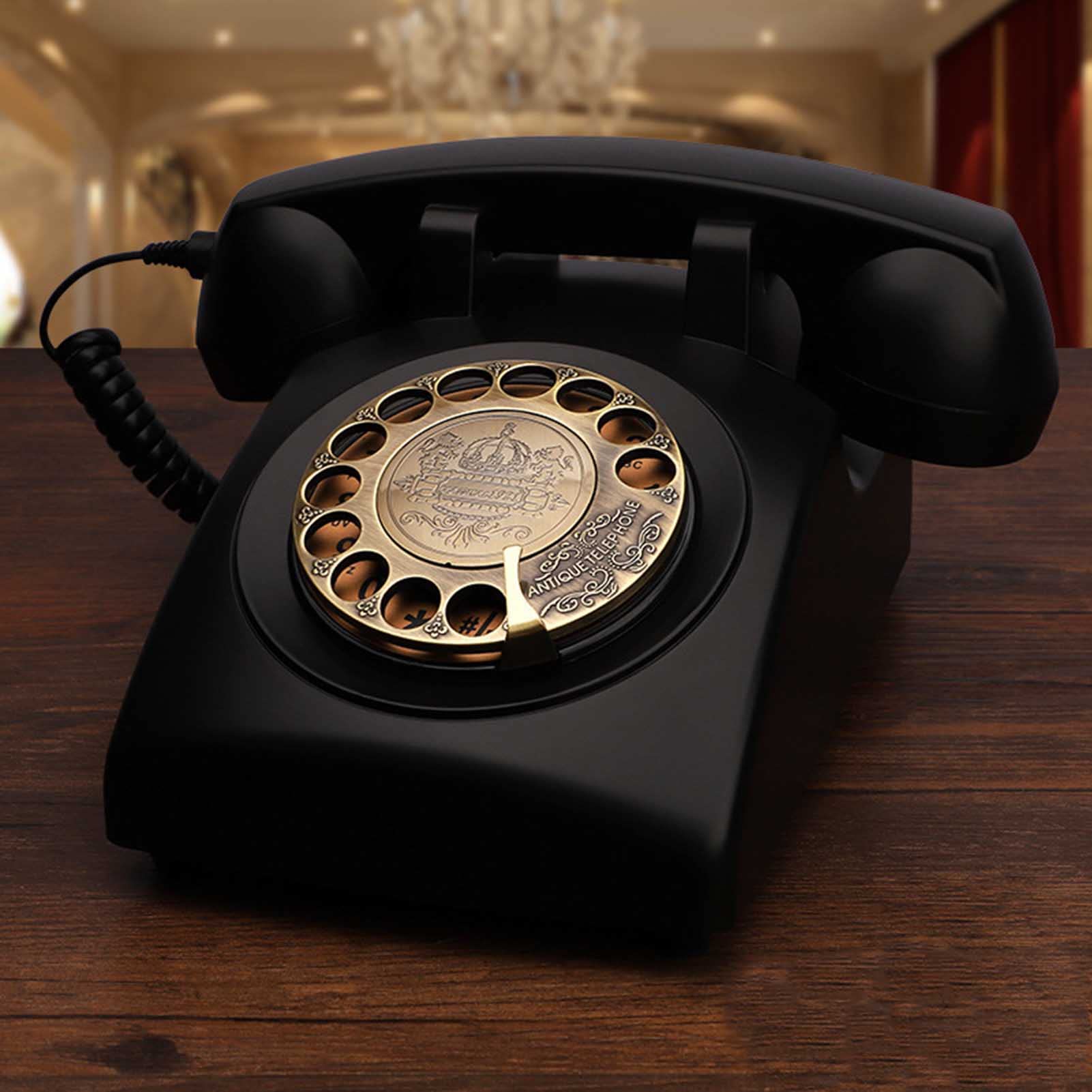 z kręconym przewodem, telefon stacjonarny, zabytkowy tarczą, staroświecki, klasyczna dekoracja(Red)