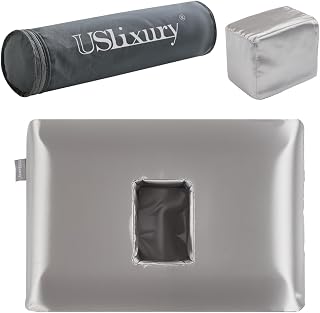 USlixury Piercing Pillow - Ear Piercing Pillow with Foam Plug, 4''H Mini Donut Plilow with 4.7x3.2 Off Center Ear Hole, CertiPUR-US Memory Foam Hole Plilow for Side Sleeper, Satin Cover, Silver Grey