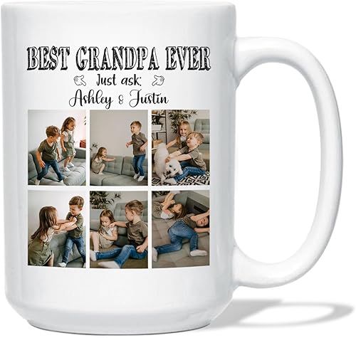 Best Grandpa Ever Coffee Cup Gift For Fathers Day, Personalized Papa Grandpa Coffee Mug, Papa White Cup 11 Oz 15 Oz, Customized Photo Name Travel
