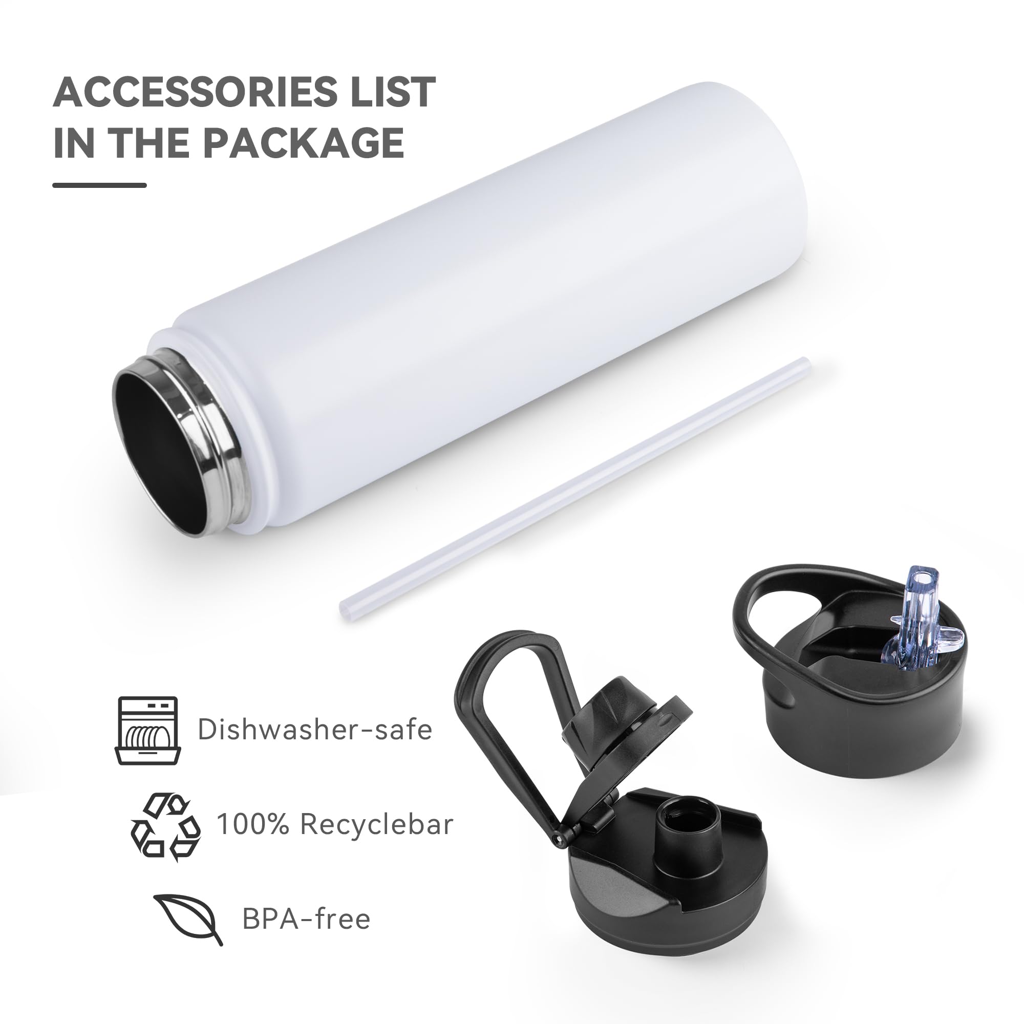 UMBFUN Insulated Water Bottle, 750ml 2 Lids (Straw Lid and Spout Lid) - Image 3