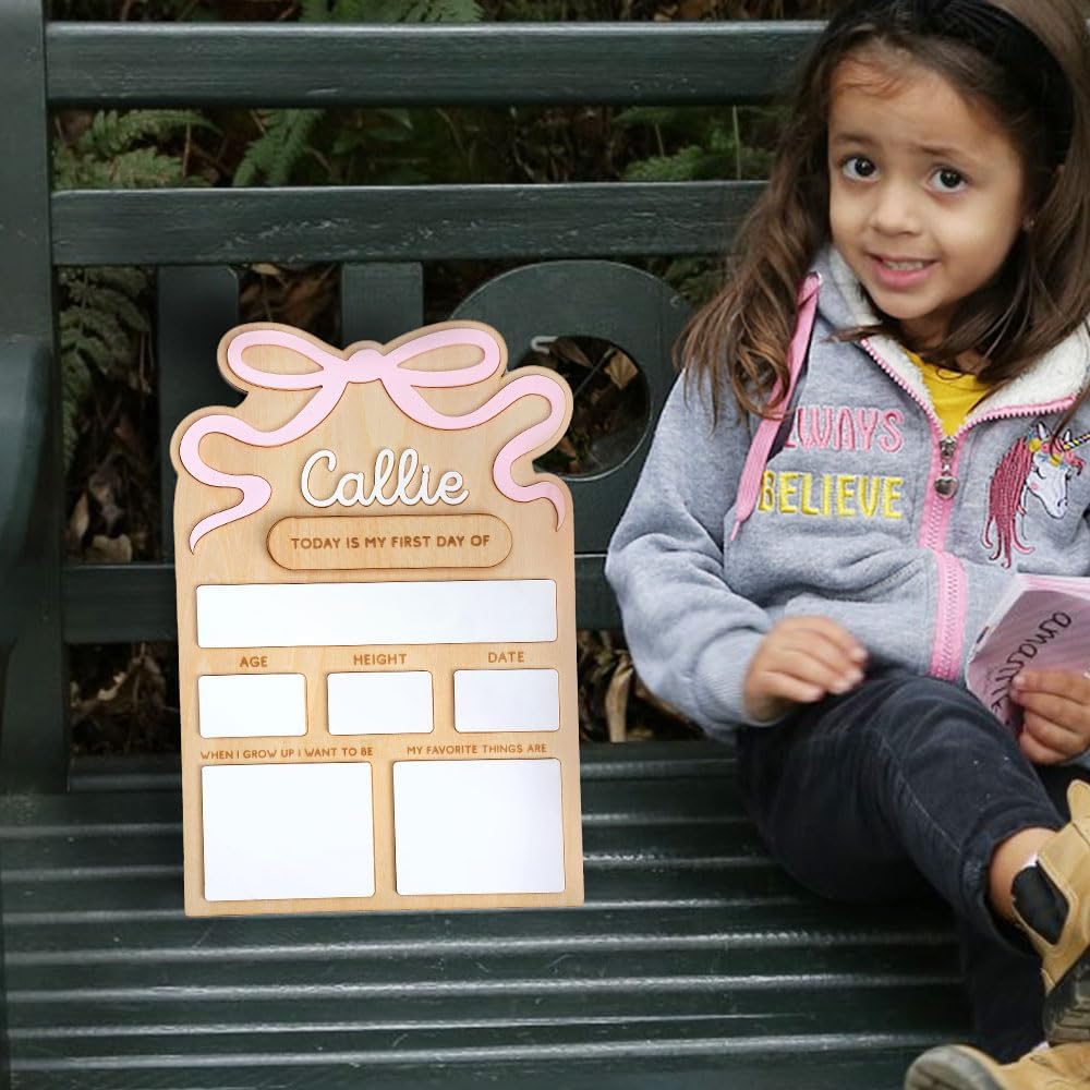 Personalized First & Last Day of School Board, Custom Wooden Name 1st Day of School Sign Reusable with Bow Design, Back to Schools Supplies Gifts for Kindergarten