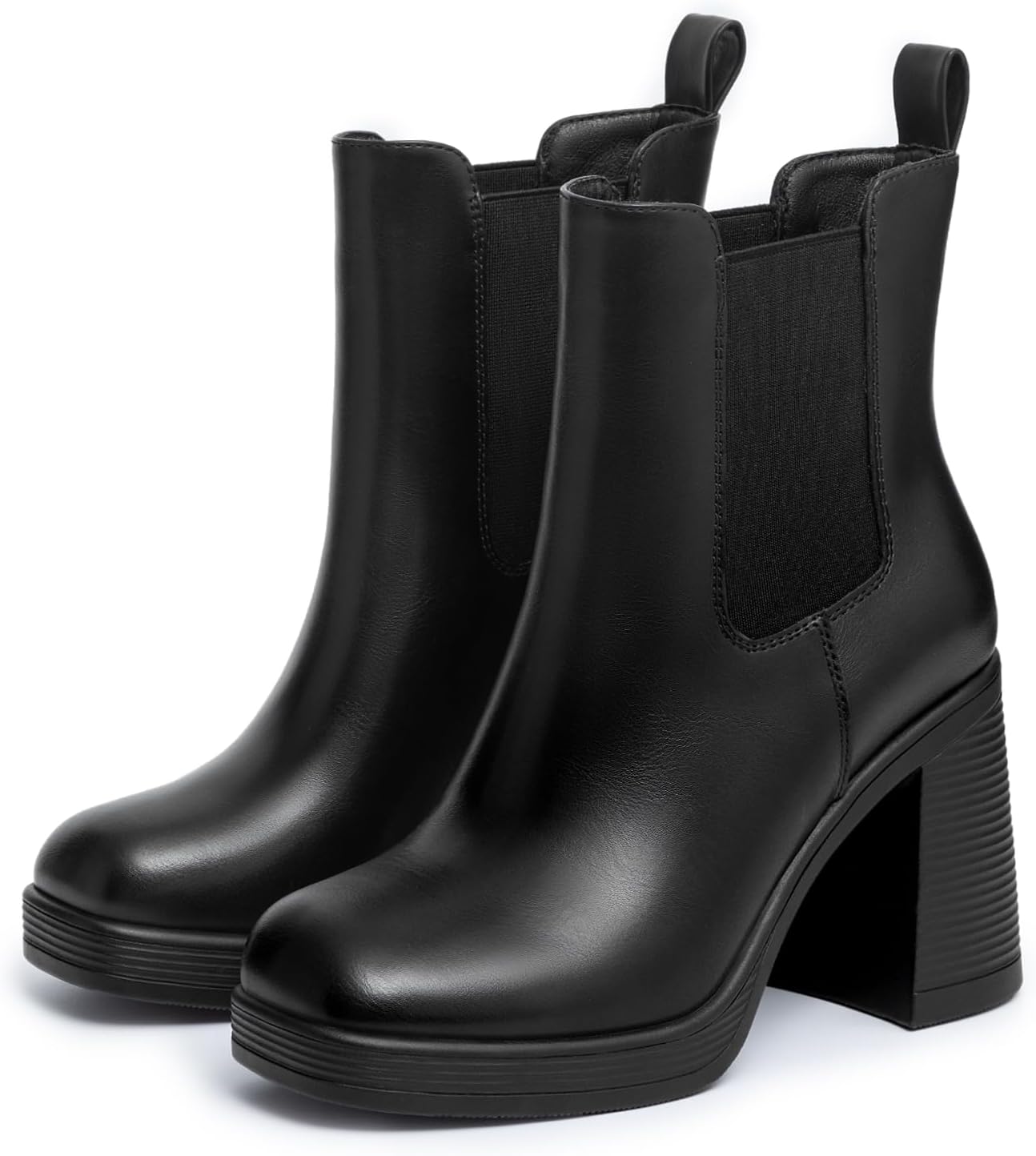 Athlefit Women's Chelsea Platform Boots High Chunky Heel Square Toe Boots Fashion Slip On Elastic Heeled Ankle Booties - Image 6