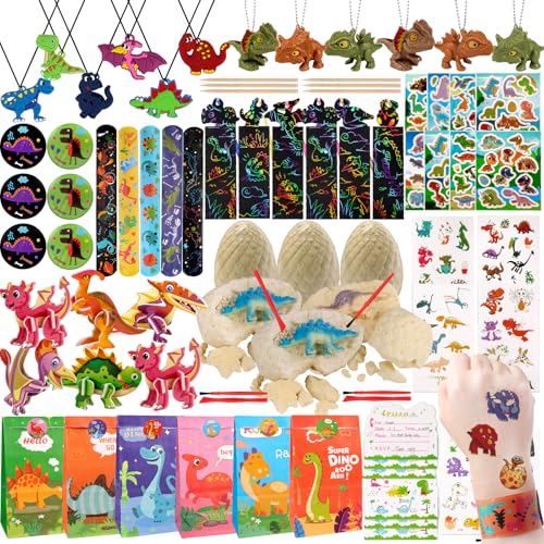 AmyBenton Dinosaur Party Bag Fillers for Boys and Girls Kids Dino Party Bag Fillers for Return Gifts Party Bag Toy Goodie Bag Fillers for Kids Dinosaur PartyKeyring Tattoos Necklace Digging Egg