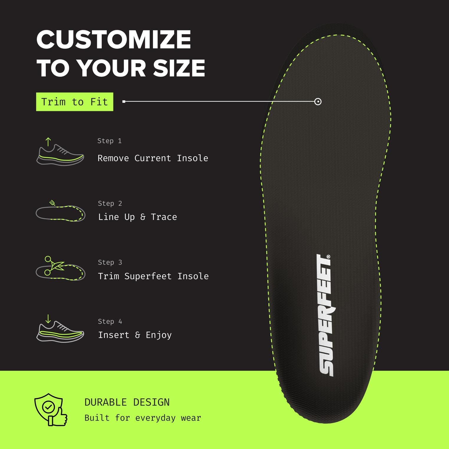 Superfeet Plantillas Ortopédicas Recortables para Zapatos Estrechos | Plantillas Recortables de Arco bajo para Calzado Estrecho & Ajustado, Soporte que Estabiliza el Pie, Control de Olores