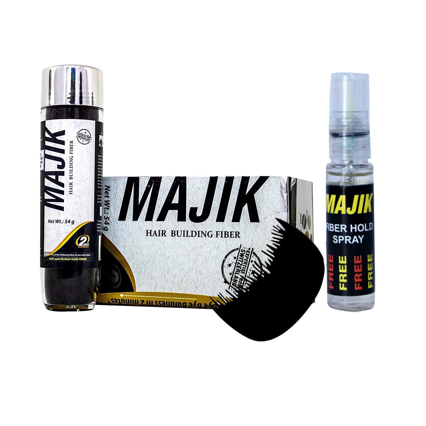 Majik Human Hair Fiber for Thinning Hair Cover Bald Spots Natural Hair Building Fibers Unisex (52 Gram, Black)