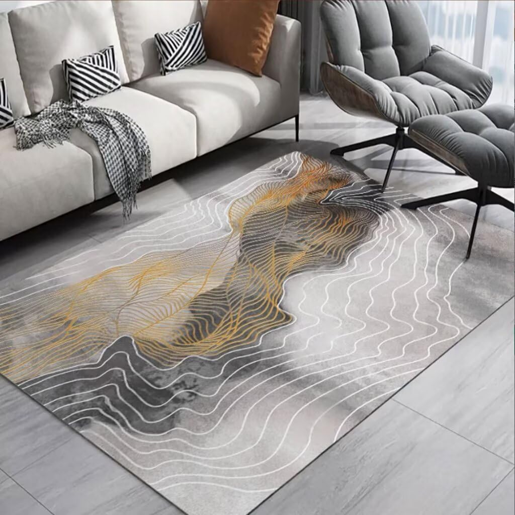 Tapis de Noël salon abstrait géométrique gris ultra fin 300x400cm pour cheminée decorative