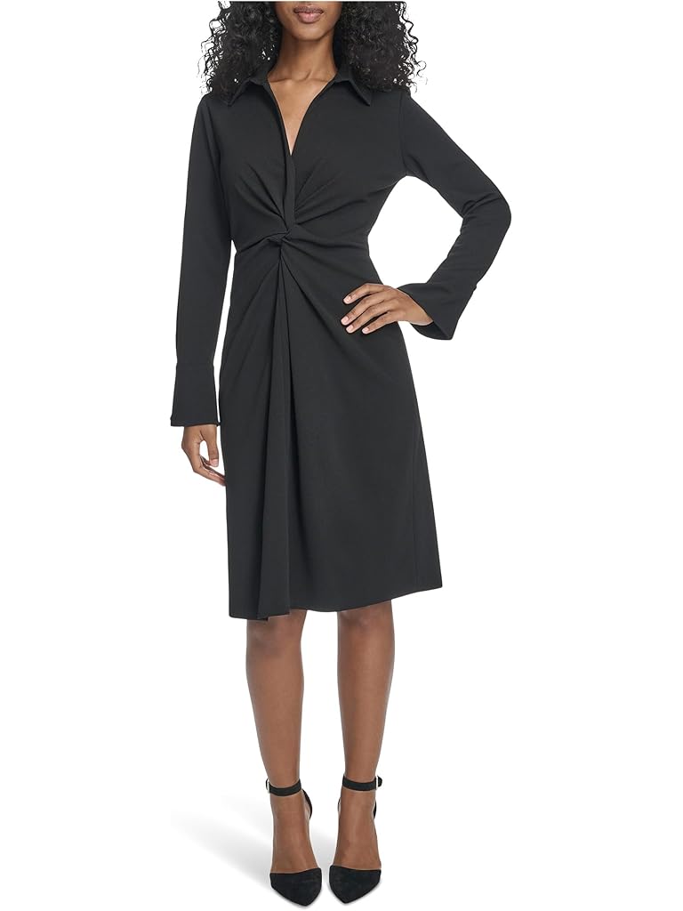 Black Calvin Klein Long Sleeve Scuba Crepe Twist Front Sheath