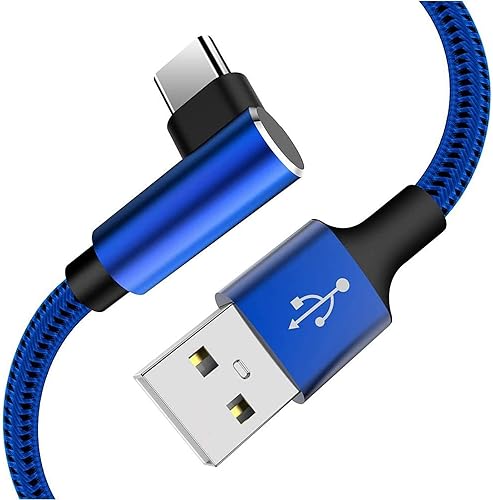 Cable USB tipo C de ángulo recto extralargo (paquete de 2 unidades de 10 pies), cargador rápido USB A a USB C, cable trenzado de nailon para Samsung