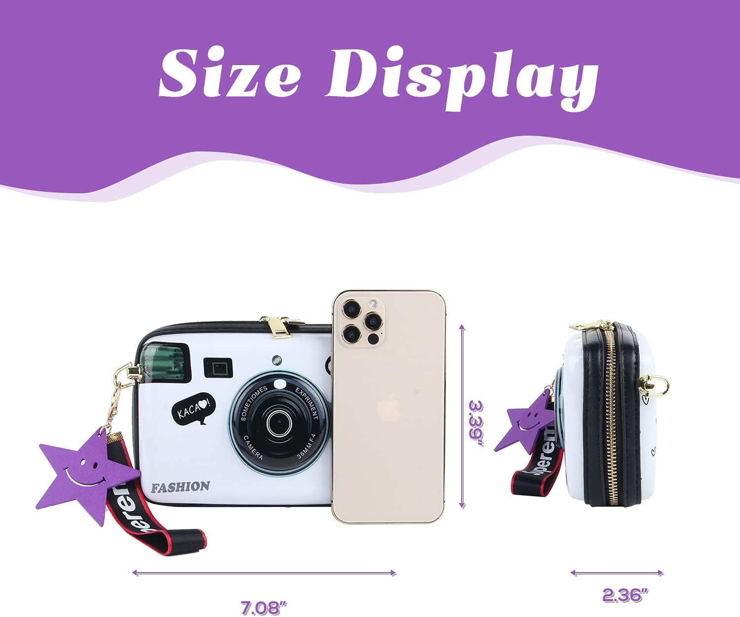 KUANG! Women Fashion Camera Shaped Crossbody Handbag PU Leather Vintage Shoulder Bag Novelty Clutch Box Purse - Image 4