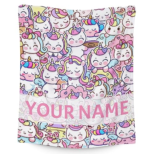 Personalized Unicorn Blanket Gifts with Name - 40"x50" Cute Throw for Girls & Women - Pink Soft Fuzzy Blankets for Bed, Couch & Living Room