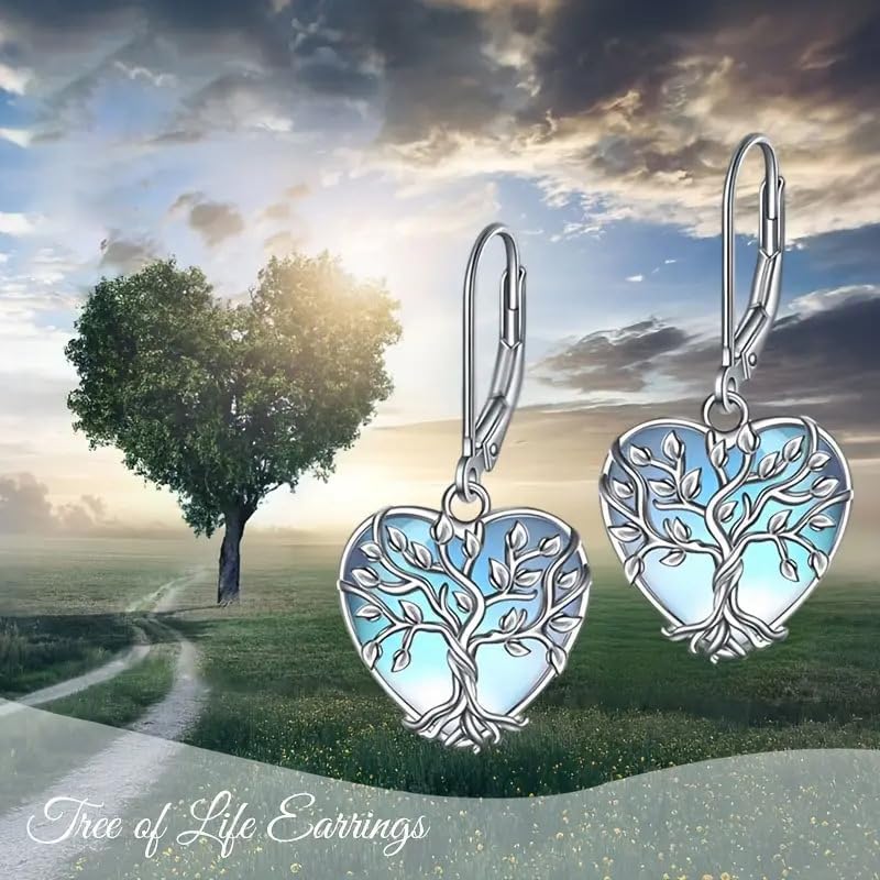 Tree of Life Moonstone Necklace and Earrings Set - Family Tree Necklaces Jewelry Gift for Her Moonstone Pendant Boho Spiritual Jewelry Gifts for Women Mom Wife Christmas Birthday Present - Image 4