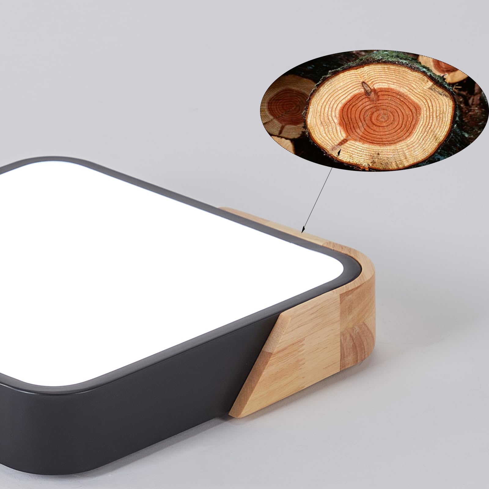 Lampa sufitowa LED, Ściemniania 3000-6000K, 24W Drewniane Nowoczesne Lampy Sufitowe z Pilotem Zdalnego Sterowania do Kuchni Salonu Sypialni Jadalni Restauracji Korytarza Balkon Biuro,30CM