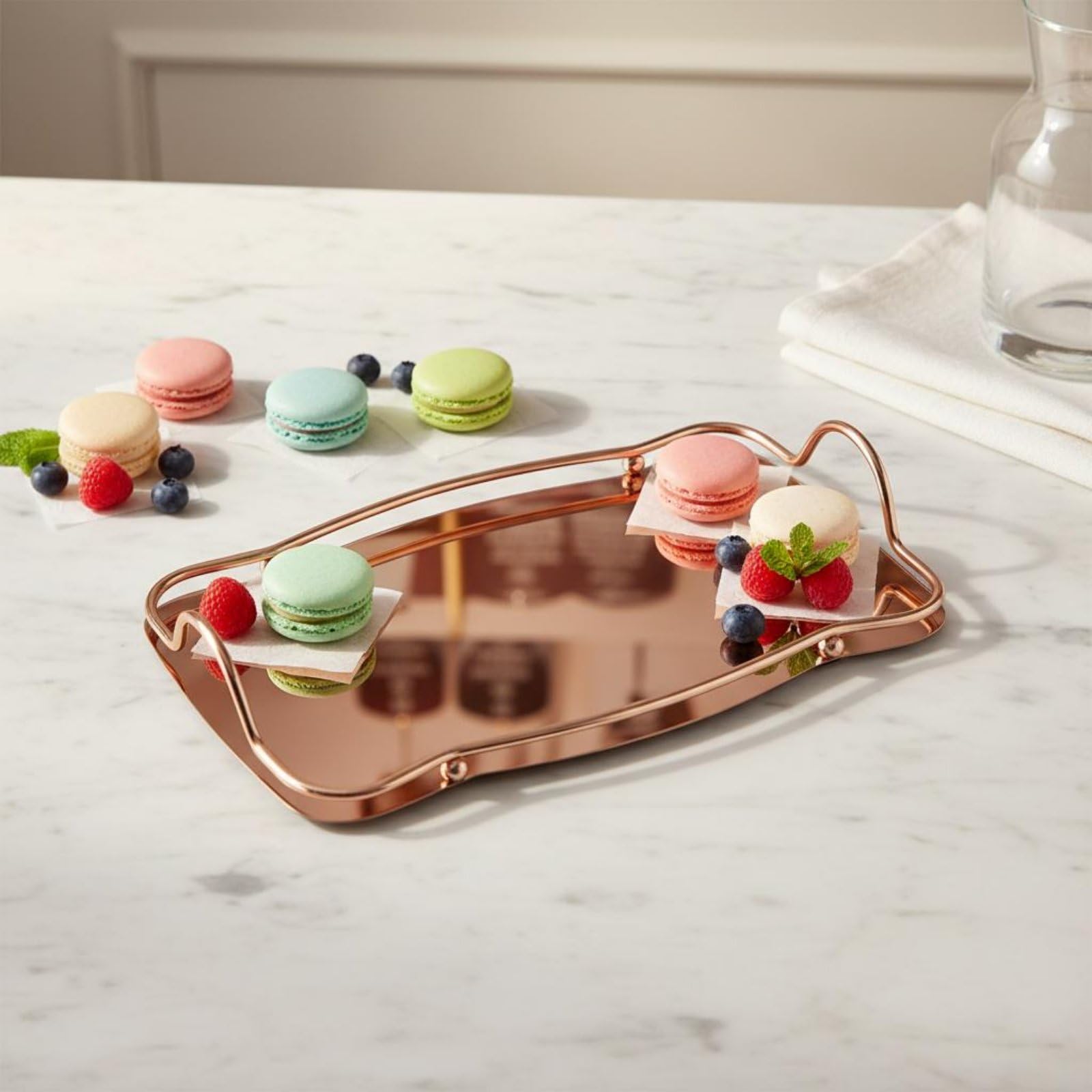 Baoblaze Vassoio Acciaio Inox Atmosphere Vassoio Dessert Portata Doppio Manico Riflesso Elegante Adatto per Ricevimento Buffet Tavola, Multicolore, Grande 42x27x6.5 Cm