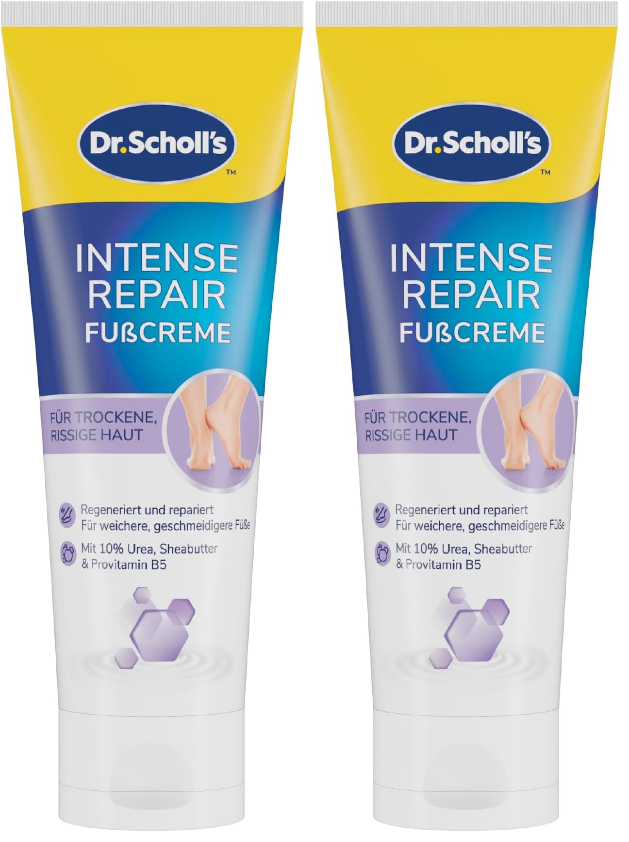 Scholl Expertcare Intensiv regenerierende Fußcreme mit 10% Urea - für sehr trockene und rissige Haut - mit Urea und Provitamin B5 - Hautverträglichkeit dermatologisch getestet - 75 ml (Packung mit 2)