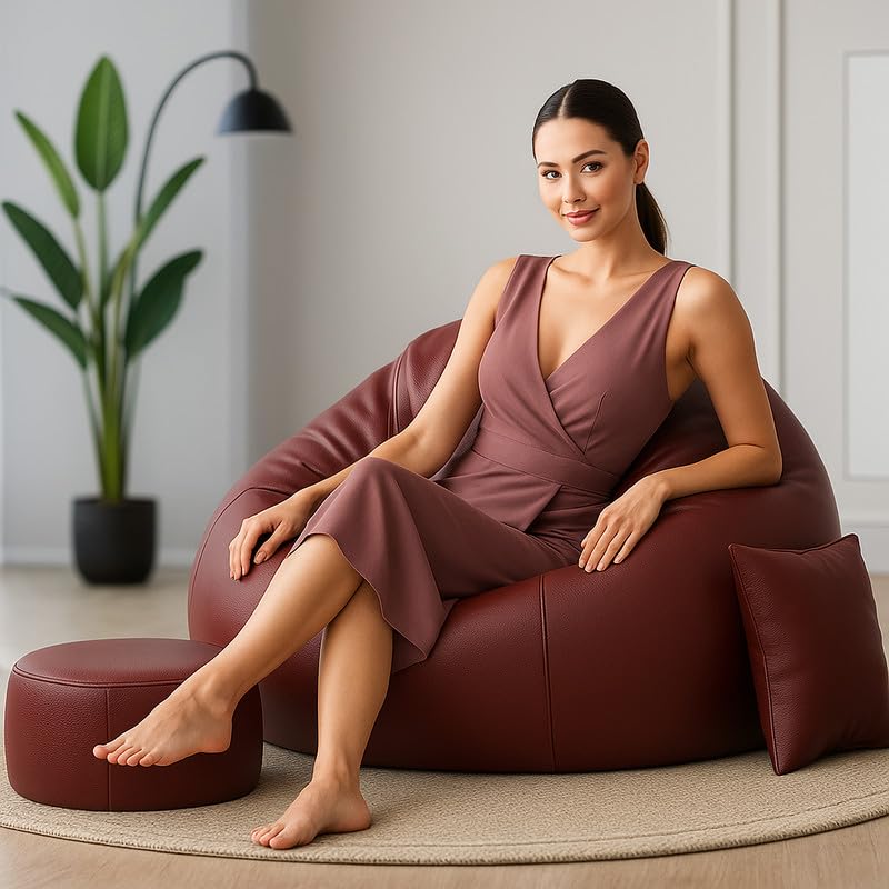 Image of Biggie Bean Bag Chair 4XL with Beans Filled-HavenSeat Sofa-Where Comfort Finds You-Crafted for Comfort-Styled for Elegance with Free Cushion & Footrest (Matching Color : Sofa, Garnet Maroon)