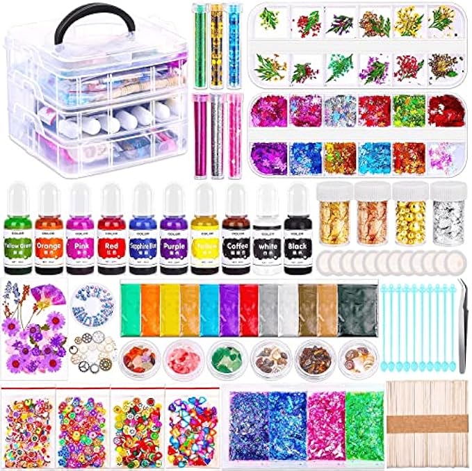 Resin Decorative Accessory Kit, Mckanti Resin Accessory Jewelry Making Filling Supplies, Dye With Resin Colorant, Glitter Mica Powder, Dried Flowers For Resin Jewelry Casting Molds