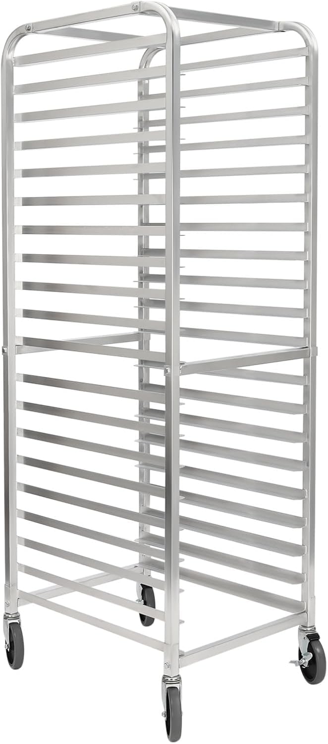 20-Tier Bun Pan Rack | Full Sheet Fit, 286Lbs Capacity Aluminum Alloy Bread Stand, Heavy Duty Bakery Rack with Brake Wheels for Commercial Kitchens, Bakeries & Home Use, 26"L x 20.5"W x 69"H