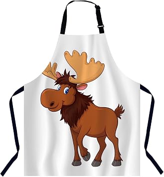Cartoon Moose Waterproof Apron Kitchen Chef Aprons Bibs for Grooming Cooking Baking Painting Gardening