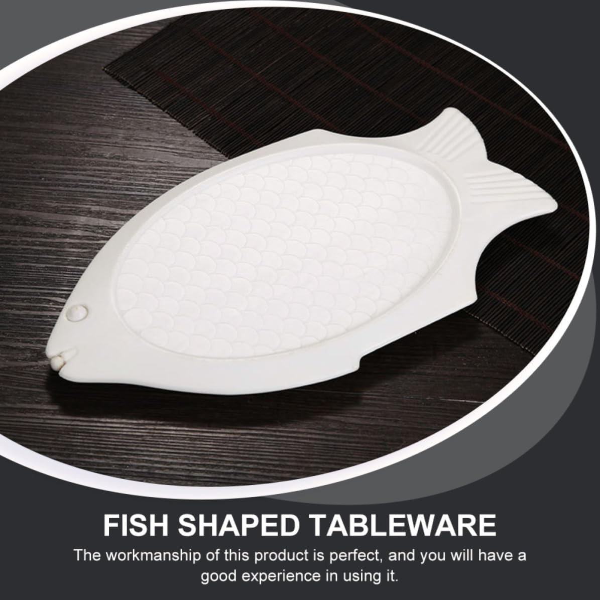 VOSAREA Fish-shaped Sashimi Storage Plate White Plastic Compact Food Storage Seafood Plate for Home and Restaurant Use